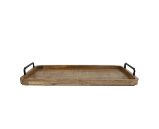 Dienblad met zwart metalen handvat - L - naturel hout - 60x33x25cm