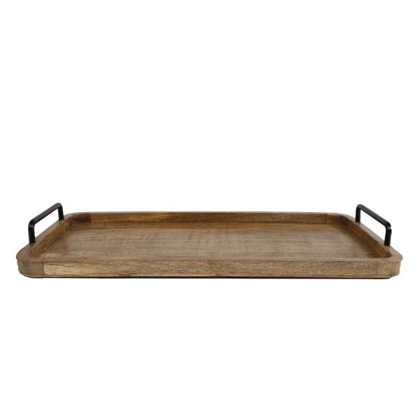Dienblad met zwart metalen handvat - L - naturel hout - 60x33x25cm Dienblad met zwart metalen handvat - L - naturel hout - 60x33x25cm