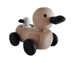 Mama Eend met kuikentje – Houten Speelgoed Zwart/Wit
