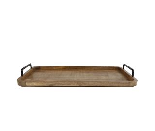Dienblad met zwart metalen handvat - L - naturel hout - 60x33x25cm